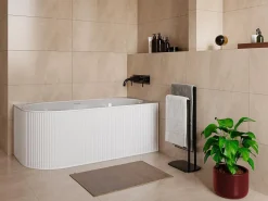 Vente-unique Baignoire d'angle striée - 290L - 170 x 80 x 60 cm - Blanc mat - Acrylique - Angle droit - BARBORI