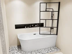 Baignoire Douche|Vente-unique Baignoire douche blanche avec pare baignoire pivotant - 201 L - Angle droit - PONTICOLA