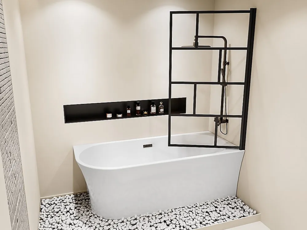 Baignoire Douche|Vente-unique Baignoire douche blanche avec pare baignoire pivotant - 201 L - Angle droit - PONTICOLA