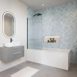 Duravit Baignoire droite 180 X 80 D-Code bonde au centre + Pare bain AURYS Raywall noir mat version gauche