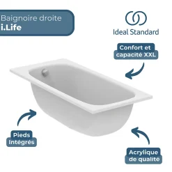 Ideal Standard Baignoire droite 180 x 80 i.Life
