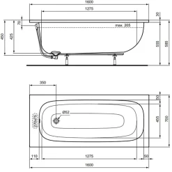 Ideal Standard Baignoire droite 160 x 70 i.life