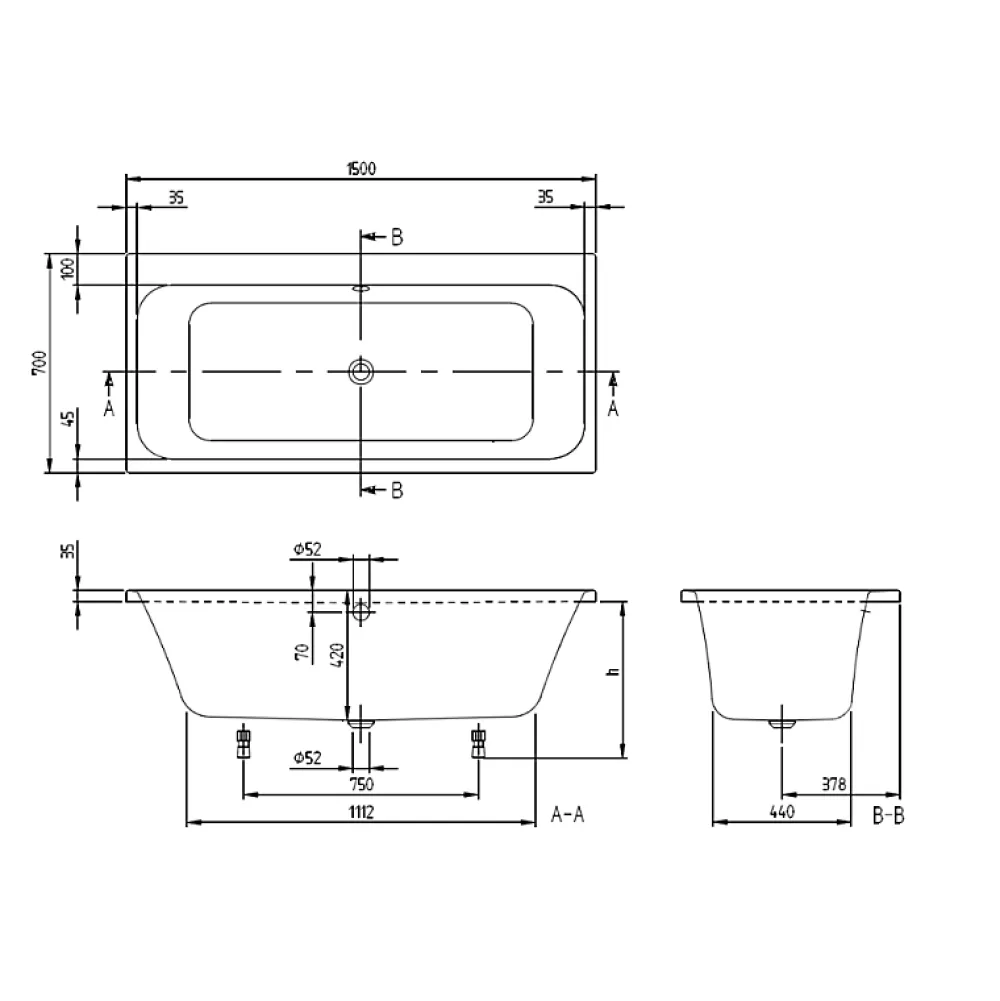 Baignoire Droite|Villeroy & Boch Baignoire droite 150 x70 Architectura