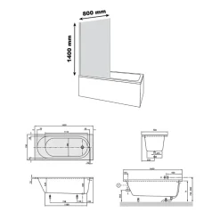 Baignoire Droite|Villeroy & Boch Baignoire droite avec pieds 160 x 70 cm O.Novo Blanc + Pare bain droite AURYS Raywall noir mat