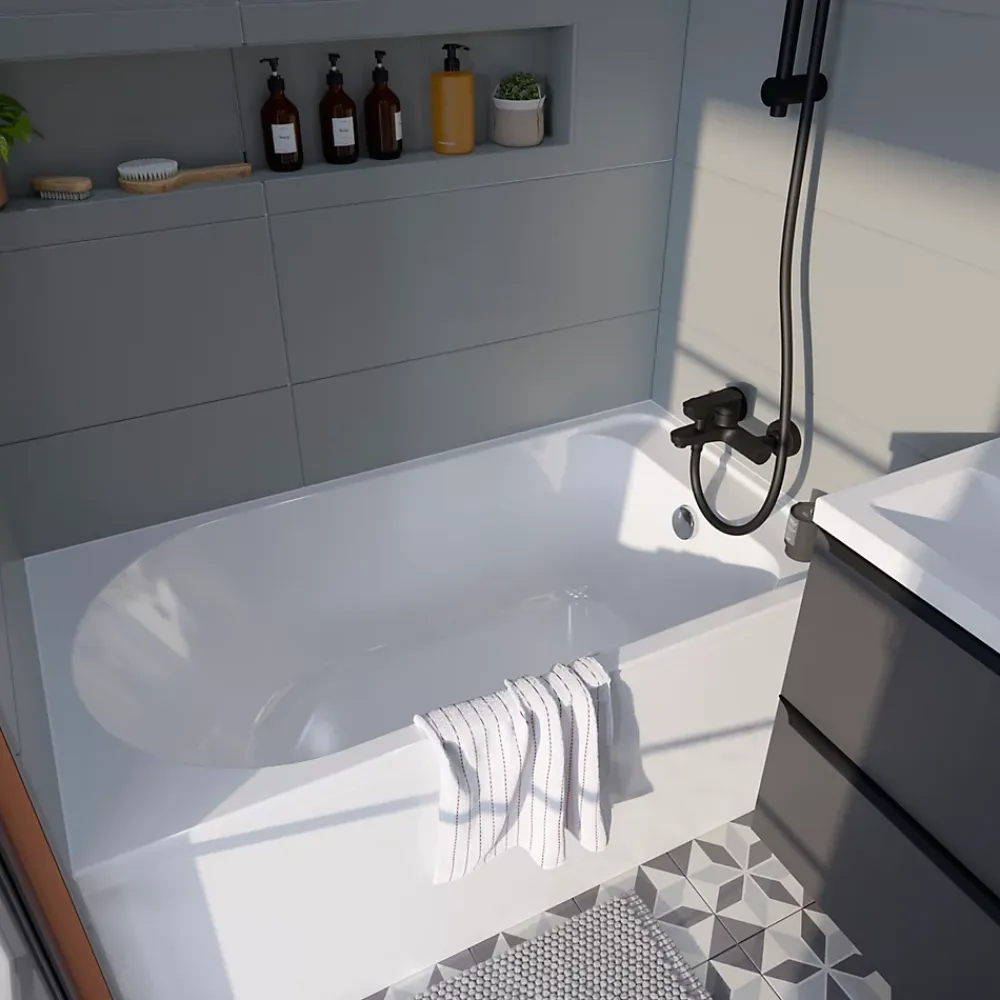 GoodHome Baignoire droite Cavally L. 130 x l. 70 cm blanc
