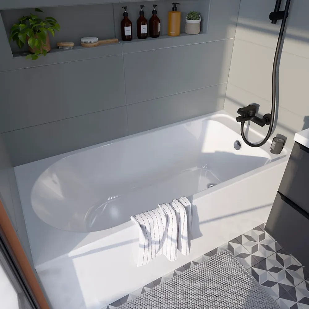 Baignoire Droite|GoodHome Baignoire droite Cavally L. 150 cm x l. 70 cm blanc