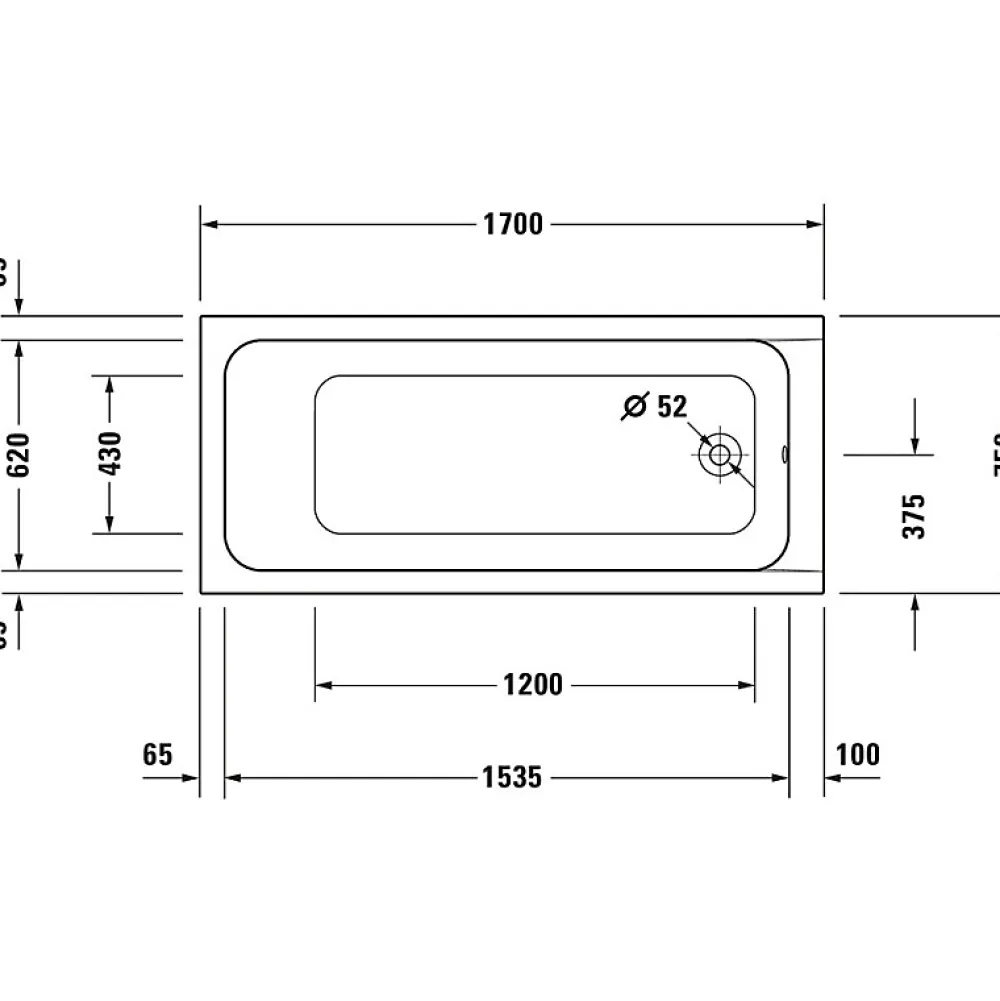 Duravit Baignoire droite D-Code 170 x75 cm + Pare Bain gauche AURYS Mist 1 chromé version gauche