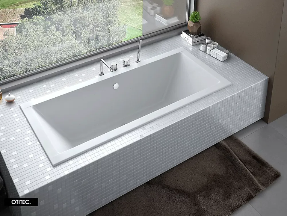 Besco Baignoire Droite sans Tablier - 180 x 80 cm - QUADRO SANS TABLIER - REPOSE-TÊTE MODERN OFFERT