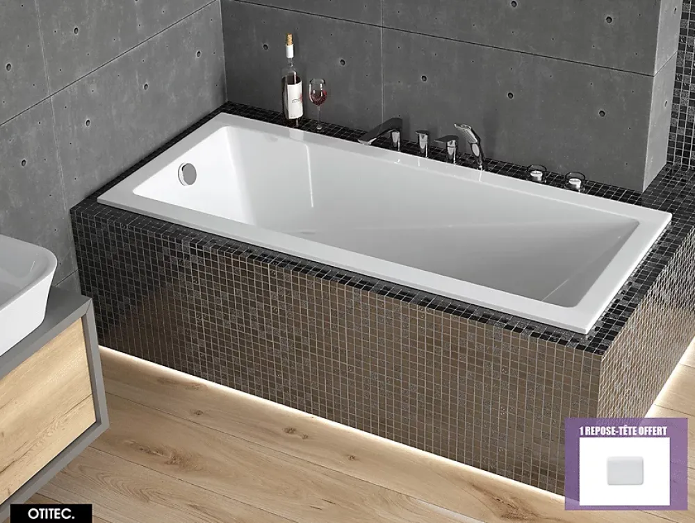 Baignoire Droite|Besco Baignoire Droite sans Tablier - 170 x 70 cm - MODERN SANS TABLIER - REPOSE-TÊTE OFFERT
