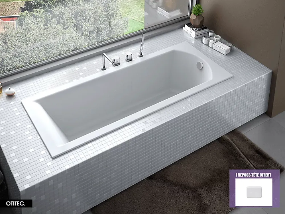 Baignoire Droite|Besco Baignoire Droite sans Tablier - 150 x 70 cm - SHEA SANS TABLIER - REPOSE-TÊTE OFFERT