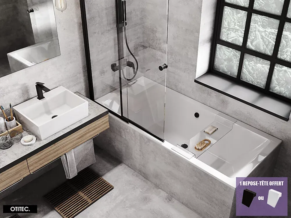 Baignoire Droite|Besco Baignoire Droite sans Tablier - 165 x 75 cm - QUADRO SANS TABLIER - REPOSE-TÊTE OFFERT