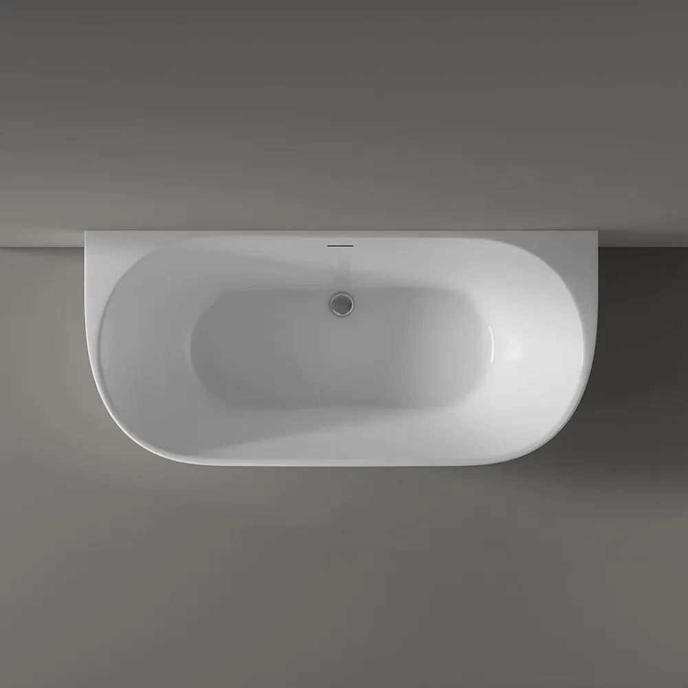 Bernstein Baignoire droite semi-îlot murale ovale acrylique salle de bain, isolation thermique - Blanc - 170x80x57cm - Garantie 5 ans - NORA