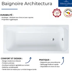 Villeroy & Boch Baignoire droite Architectura acrylique 140 x 70 cm + Pare bain droite AURYS Mist 1 chromé