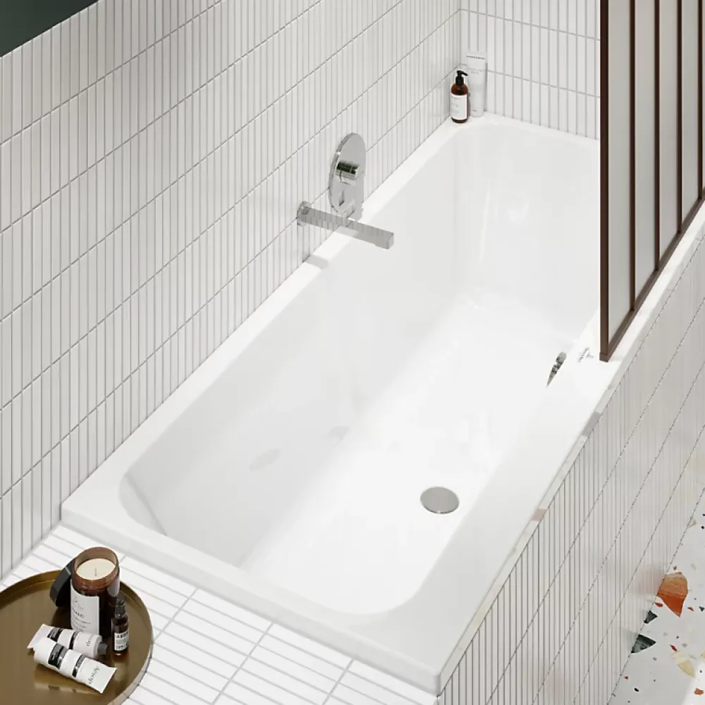 Villeroy & Boch Baignoire droite Architectura avec pieds 170 x 70 cm Blanc + Pare bain droite AURYS Raywall chromé
