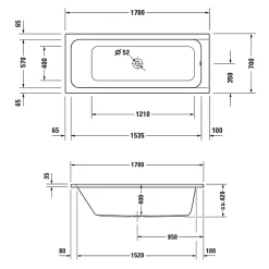 Duravit Baignoire droite 170x70 D-Code bonde au centre