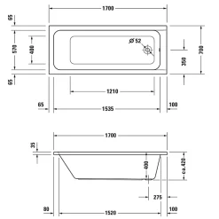 Baignoire Droite|Duravit Baignoire droite 170x70 D-Code