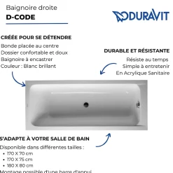 Baignoire Droite|Duravit Baignoire droite 170x75 D-Code bonde au centre