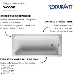 Baignoire Droite|Duravit Baignoire droite 170x75 D-Code