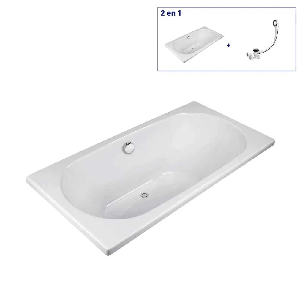 Baignoire Droite|Valentin Baignoire Effusion 180 x 80 cm sans tablier