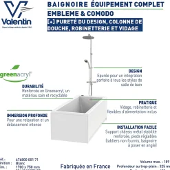 Baignoire Droite|Valentin Baignoire Embleme Comododo solo 170 x 75 cm sans tablier + Colonne de douche