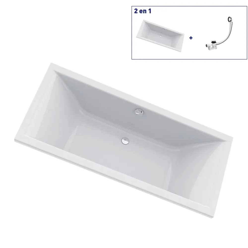 Baignoire Droite|Valentin Baignoire Embleme Duo 180 x 80 cm sans tablier