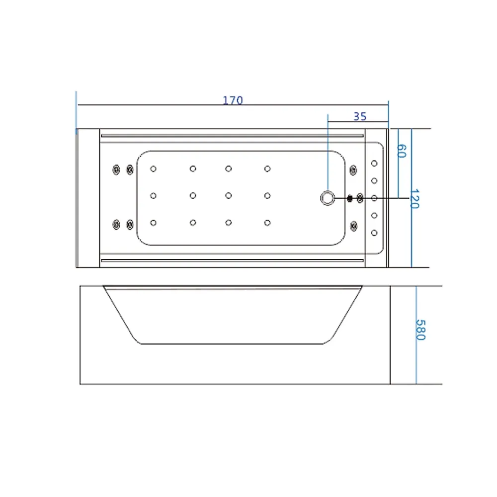Baignoire Balnéo|Eliteshopping Baignoire hydromassage avec 2 verre panoramique 170 X 120 cm 8 jets Gemma