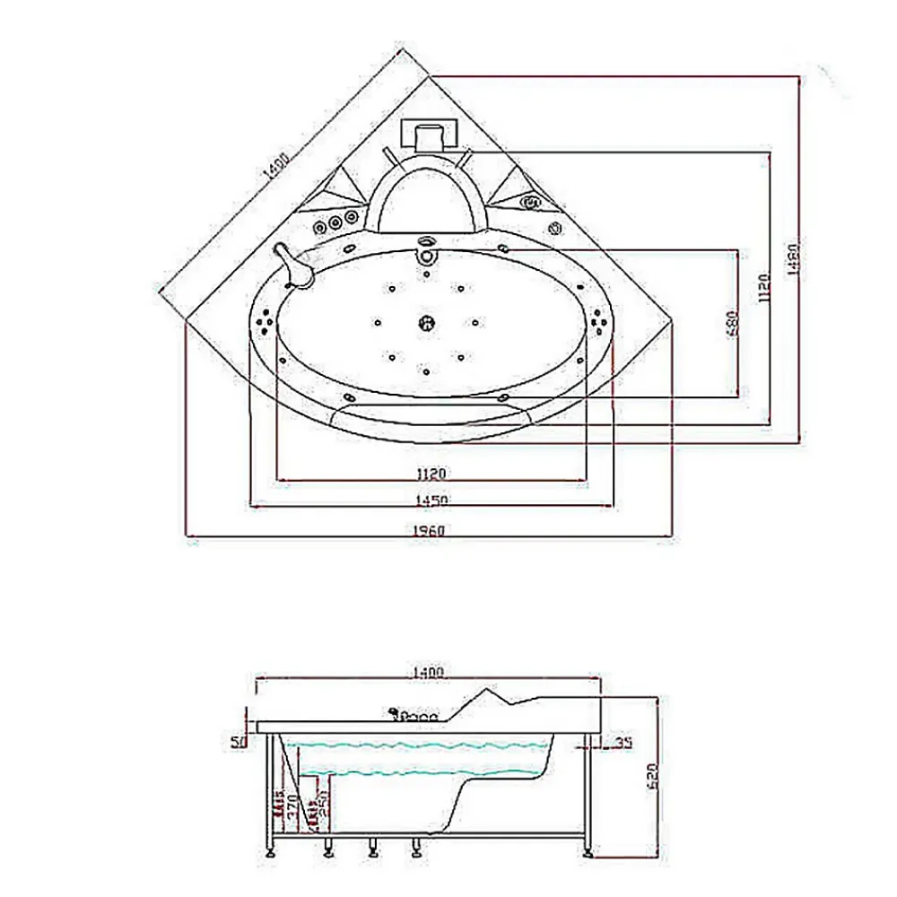 Baignoire Balnéo|Eliteshopping Baignoire Hydromassage Chromotherapie 140 x 140 cm double pompe 20 jets Camelia