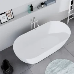 Duravit Baignoire ilot acrylique salle de bain, vidage et trop-plein, 2 parois, 2 places, 170x80x45cm, Garantie 5 ans, Blanc mat, DURAMUNA