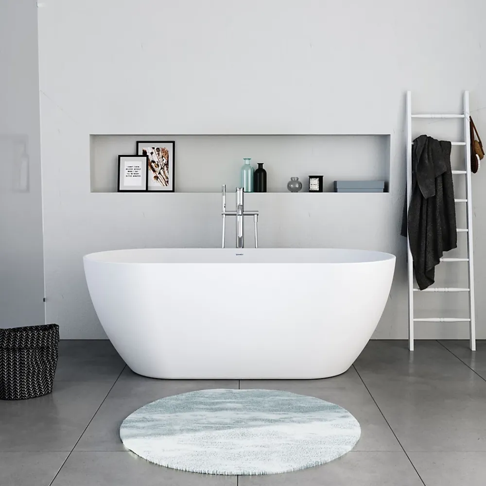 Duravit Baignoire ilot acrylique salle de bain, vidage et trop-plein, 2 parois, 2 places, 150x75x45cm, Garantie 5 ans, Blanc mat, DURAMUNA