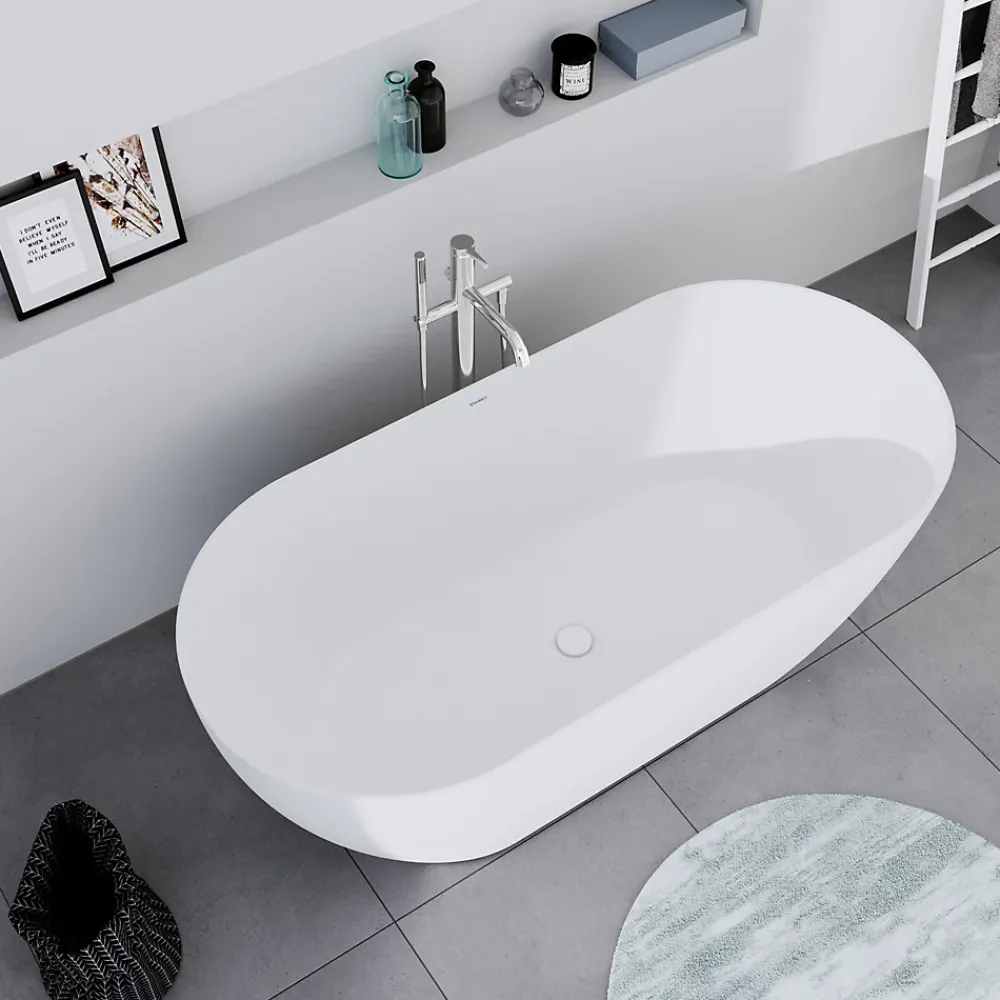 Duravit Baignoire ilot acrylique salle de bain, vidage et trop-plein, 2 parois, 2 places, 150x75x45cm, Garantie 5 ans, Blanc mat, DURAMUNA