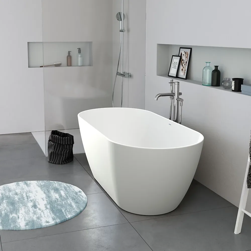 Duravit Baignoire ilot acrylique salle de bain, vidage et trop-plein, 2 parois, 2 places, 150x75x45cm, Garantie 5 ans, Blanc mat, DURAMUNA