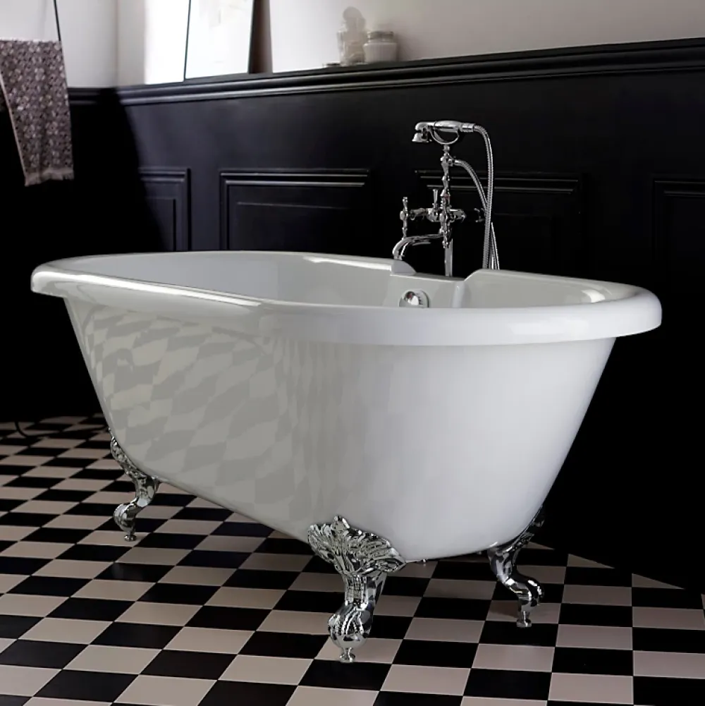 Planète Bain Baignoire ilot Charly blanche avec pieds patte d 'aigle chrome
