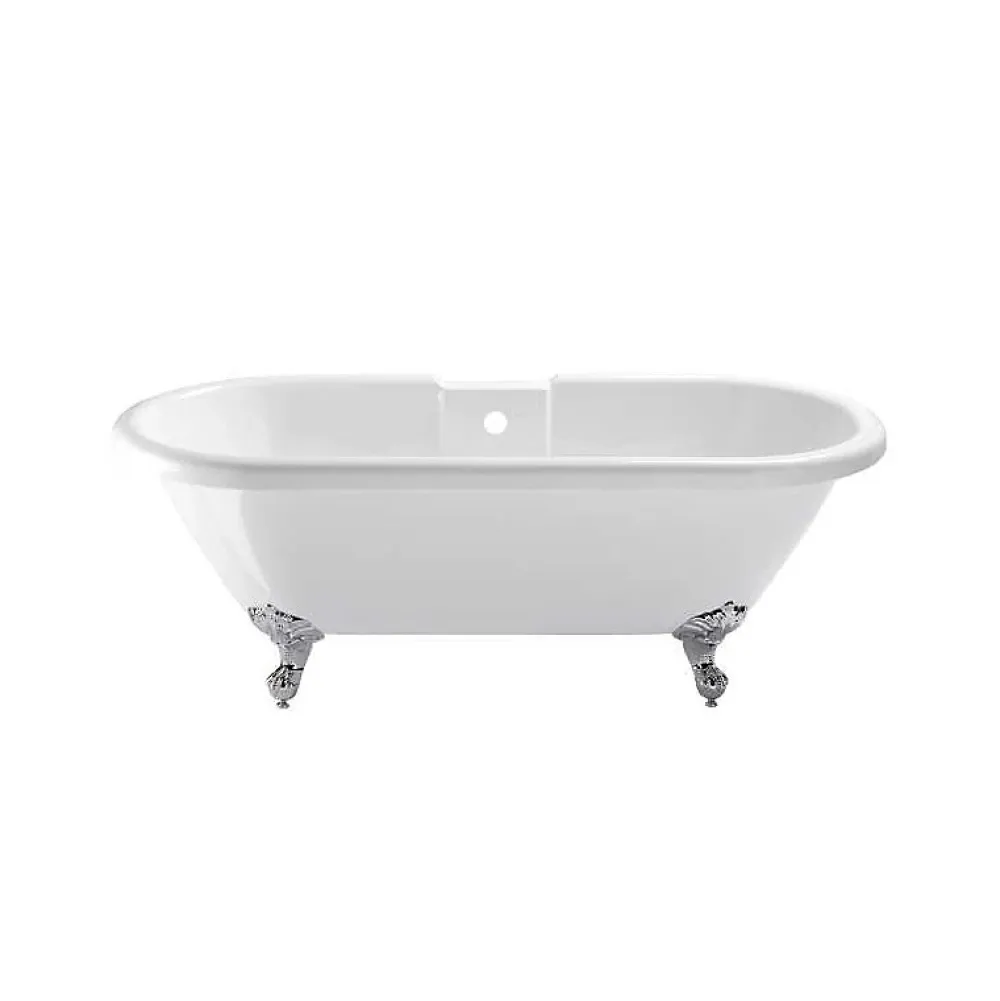 Planète Bain Baignoire ilot Charly blanche avec pieds patte d 'aigle chrome