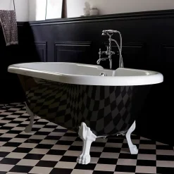 Planète Bain Baignoire ilot Charly ovale noire et blanche avec piétements blanc