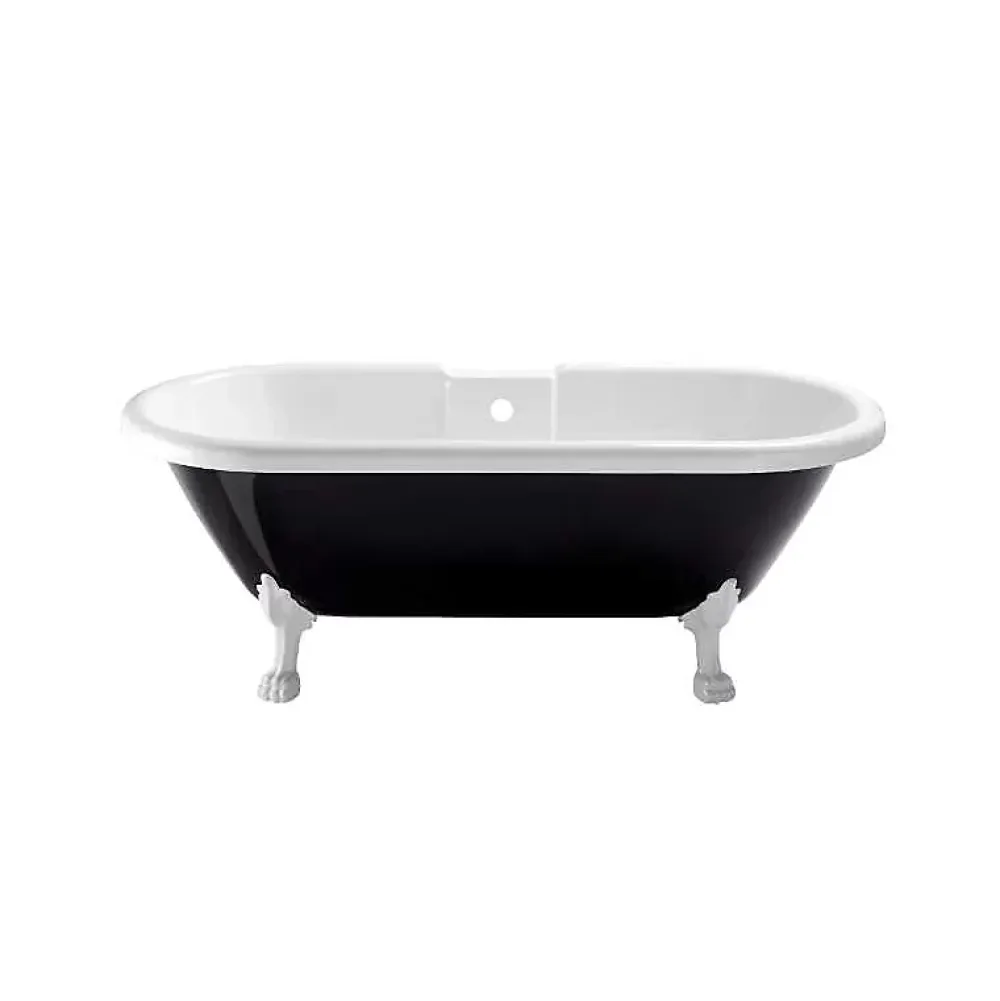 Planète Bain Baignoire ilot Charly ovale noire et blanche avec piétements blanc