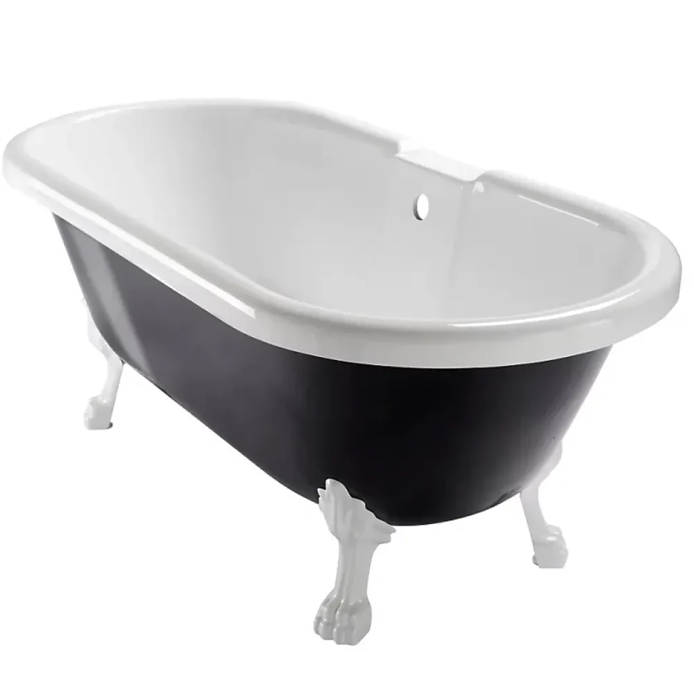 Planète Bain Baignoire ilot Charly ovale noire et blanche avec piétements blanc