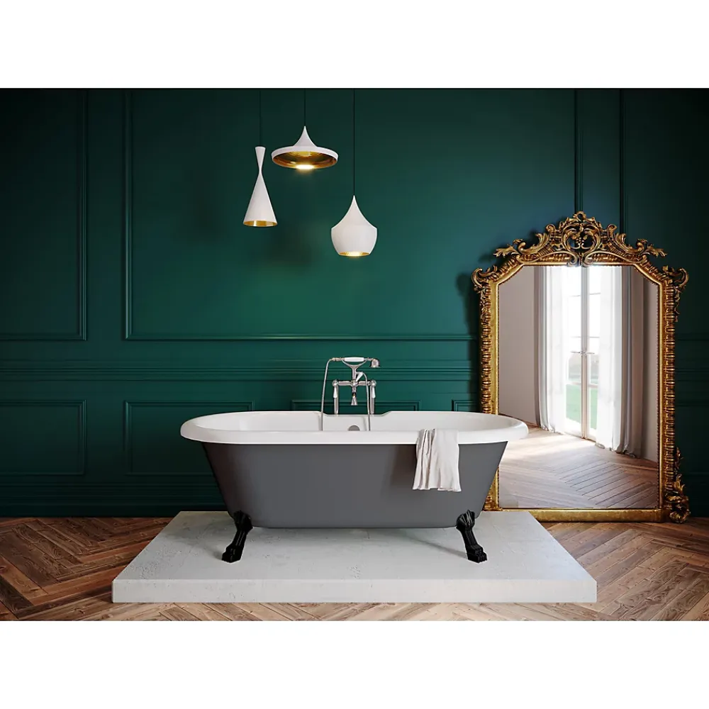 Baignoire Îlot|GoodHome Baignoire îlot 170 x 80 cm grise + 4 pieds noirs, Emba