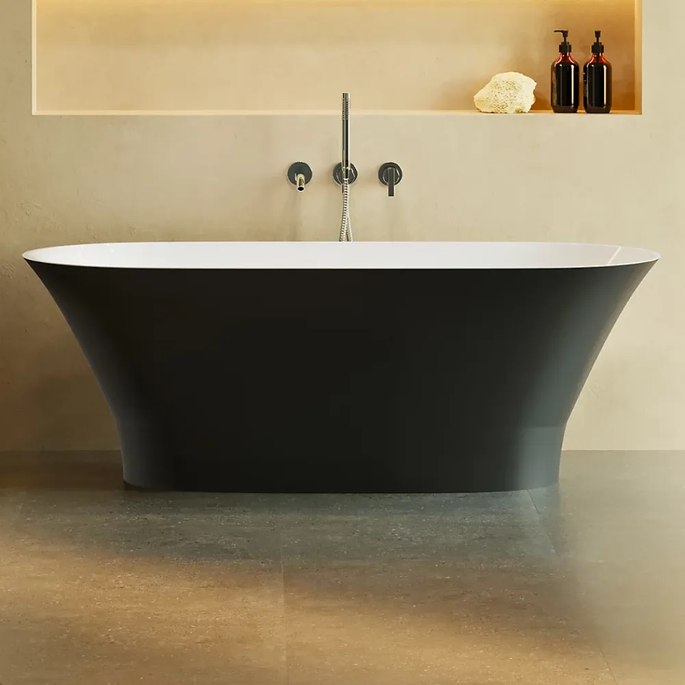 Lavaberg Baignoire îlot 157 x 69 x 55 cm Noir et Blanc Brillant en minéral composite - Mod. GLIT