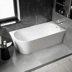Baignoire D'Angle|Bernstein Baignoire îlot acrylique + siphon, vidage + trop plein, montage à droite 170x78x58cm, Garantie 5 ans, Blanc brillant, NOVA CORNER