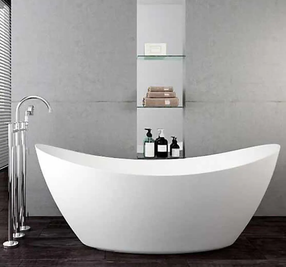 Bernstein Baignoire îlot acrylique ovale 173x73x75cm + Bonde et trop plein - Blanc mat - SIENA