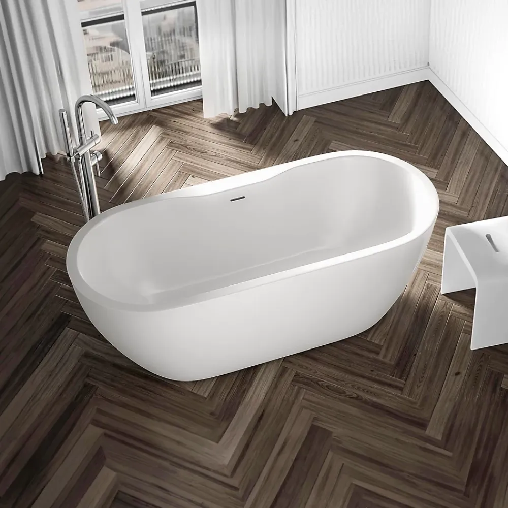Bernstein Baignoire îlot Acrylique ovale 165x75x58cm Blanc mat + Bonde et trop plein - ROMA PLUS 2.0