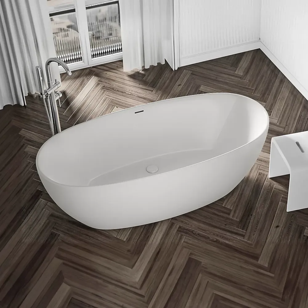 Baignoire Îlot|Bernstein Baignoire îlot Acrylique ovale 180x80x58cm Blanc mat + Bonde et trop plein - BELAQUA