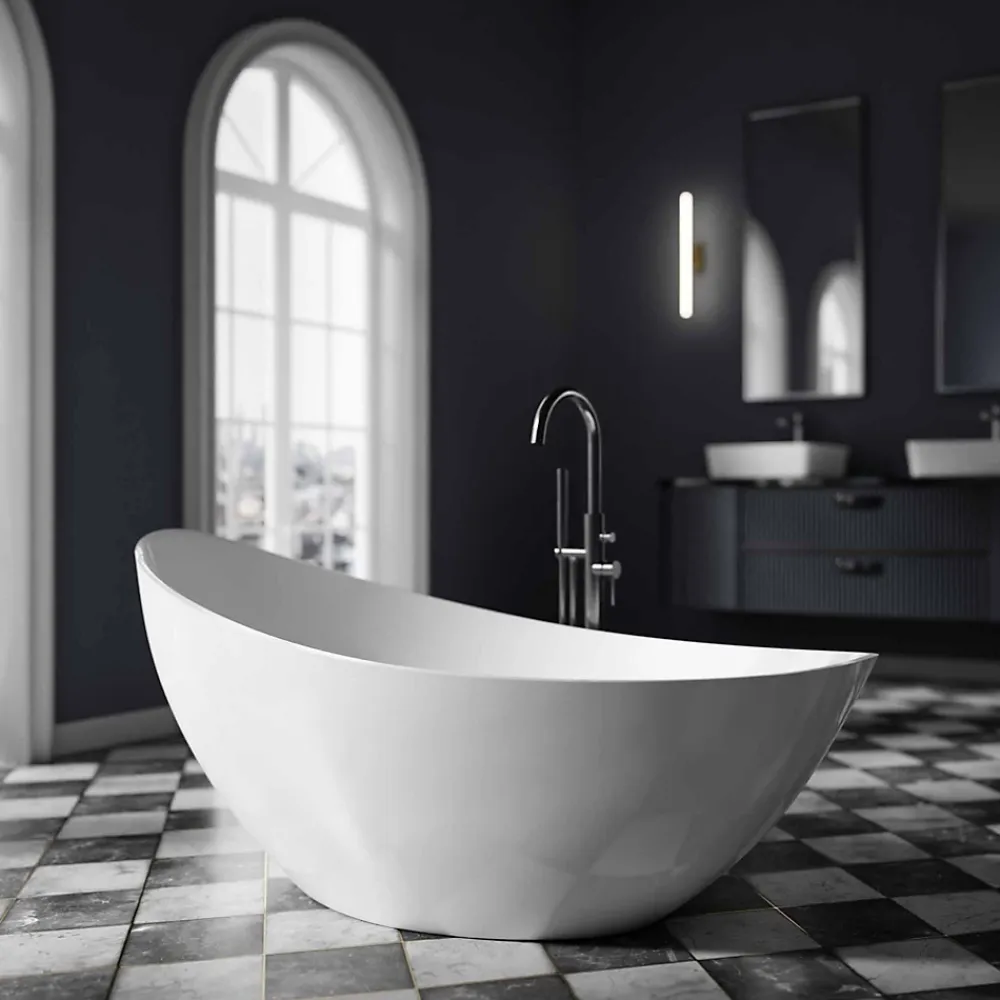 Baignoire Îlot|Bernstein Baignoire îlot acrylique ovale design 184x79x77cm Blanc mat + Bonde et trop plein - VICE 2.0