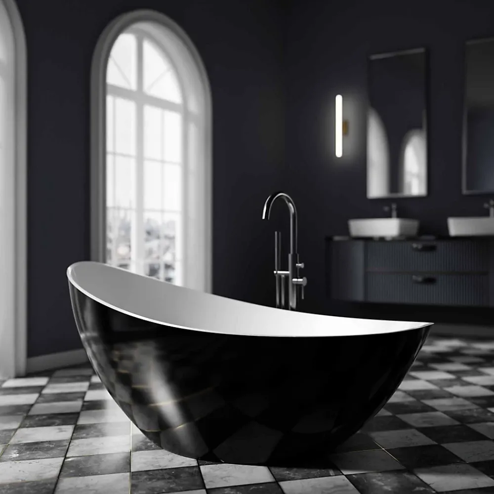 Baignoire Îlot|Bernstein Baignoire îlot acrylique ovale design 184x79x77cm Blanc mat + Bonde et trop plein - VICE 2.0