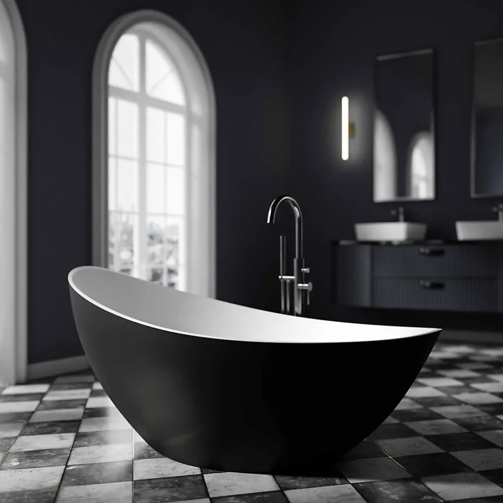 Baignoire Îlot|Bernstein Baignoire îlot acrylique ovale design 184x79x77cm Blanc mat + Bonde et trop plein - VICE 2.0