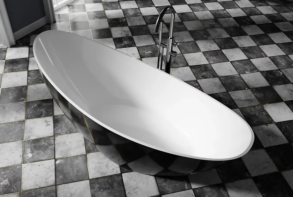 Baignoire Îlot|Bernstein Baignoire îlot acrylique ovale design 184x79x77cm Blanc mat + Bonde et trop plein - VICE 2.0