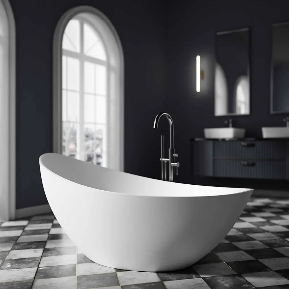Bernstein Baignoire îlot acrylique ovale design 184x79x77cm Noir / Blanc mat + Bonde et trop plein - VICE 2.0