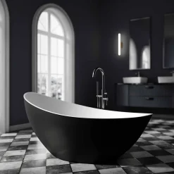 Bernstein Baignoire îlot acrylique ovale design 184x79x77cm Noir / Blanc mat + Bonde et trop plein - VICE 2.0
