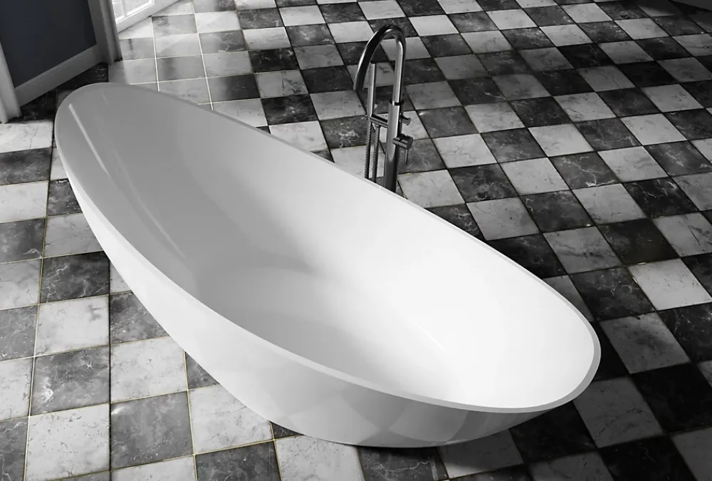 Bernstein Baignoire îlot acrylique ovale design 184x79x77cm Noir / Blanc mat + Bonde et trop plein - VICE 2.0