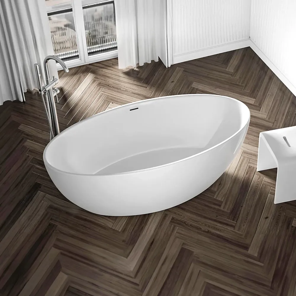 Baignoire Îlot|Bernstein Baignoire îlot Acrylique ovale 160x80x60cm Blanc brillant + Bonde et trop plein - TERRA 2.0